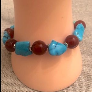 Genuine Turquoise Bracelet with round agate stones sterling silver